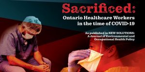 Web banner. OCHU study - Sacrificed: major study of health care workers during the time of COVID. Image of a male and a female health care worker wearing scrubs and a face mask.