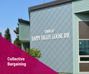 Web banner. Text: Collective Bargaining. Image of town hall in Happy Valley-Goose Bay, NL